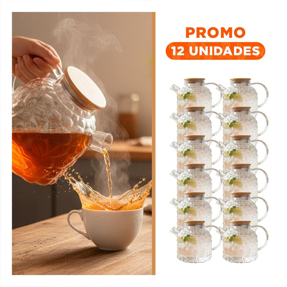 Pack12 Vertedor de Borosilicato con Tapa de Madera para Mesa Transparente