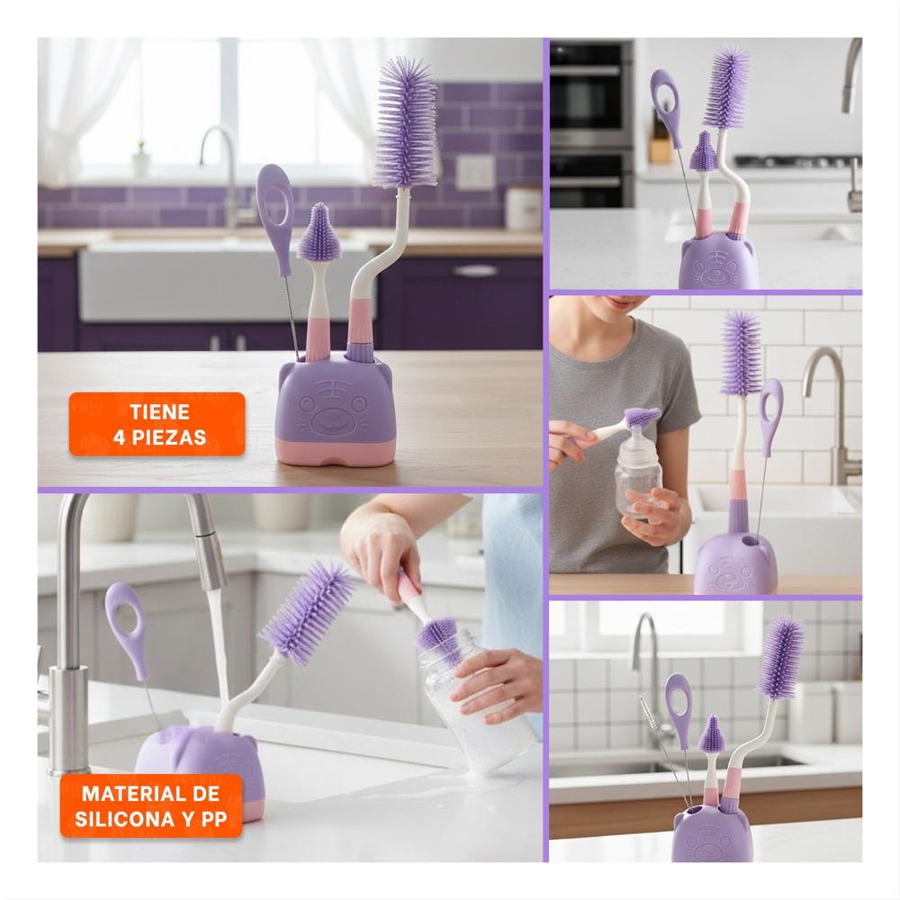 Cepillo que Permite Llegar a Rincones Pequenos 4pzs Base Osito Morado Y Ligas Regalo