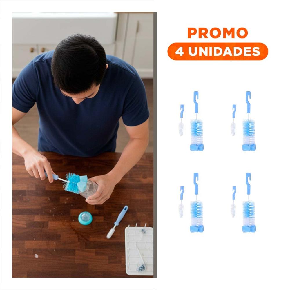Pack4 Brocha Practica para Cuidado Diario de Accesorios 2pzs Base Celeste