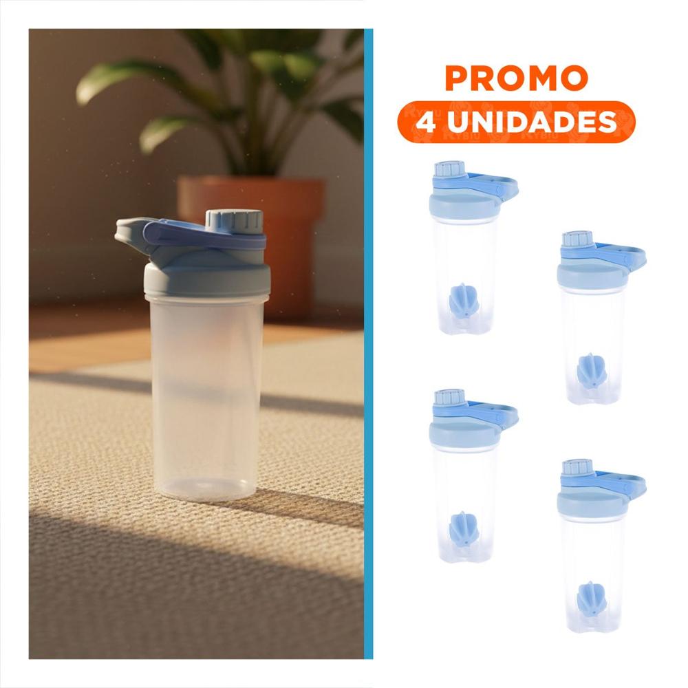 Pack4 Envase Tomatodo Shaker 500ml Celeste Reutilizable para Gym y Oficina