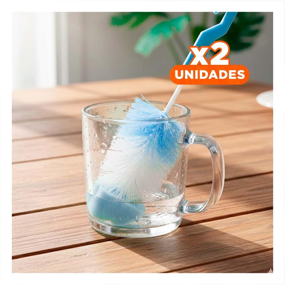 Pack2 Brocha Suave que Protege Tetinas Delicadas y Vasos 2pzs Base Celeste Y Papel Regalo
