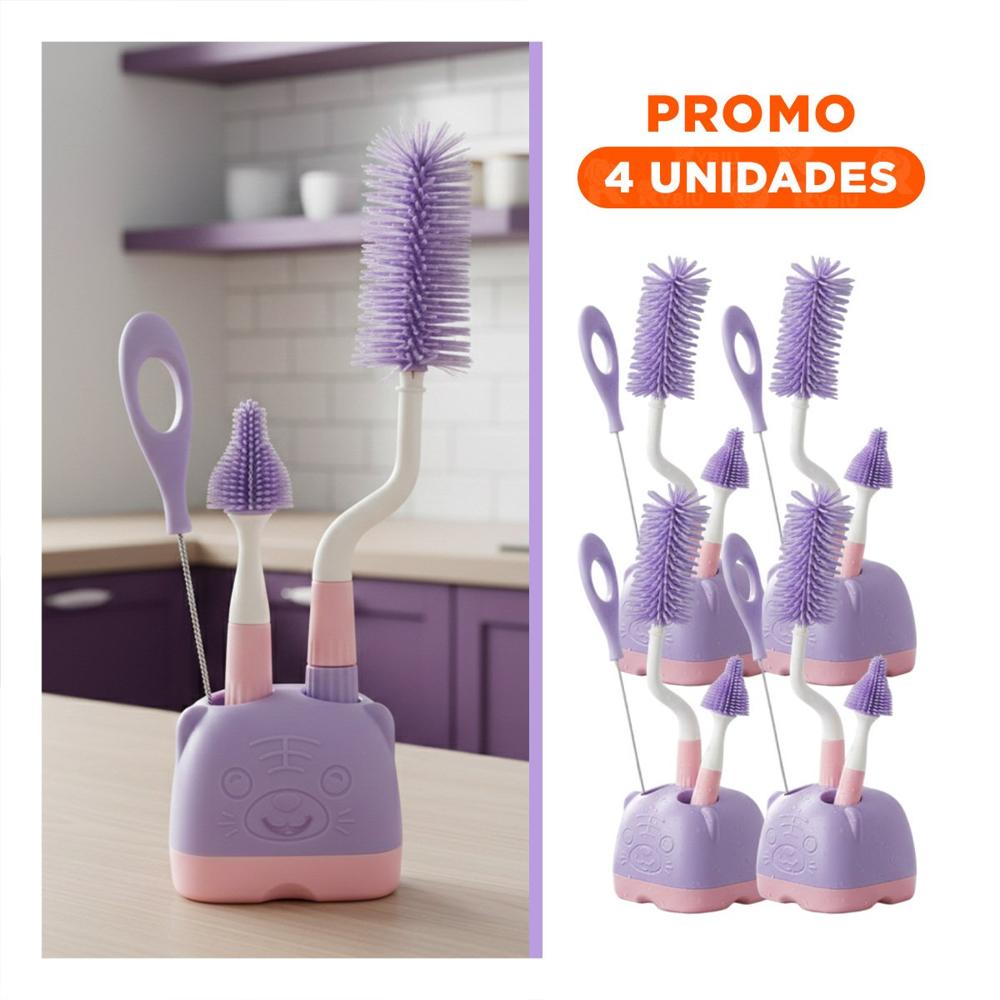 Pack4 Escobilla Practica para Uso Diario 4pzs Base Osito Morado