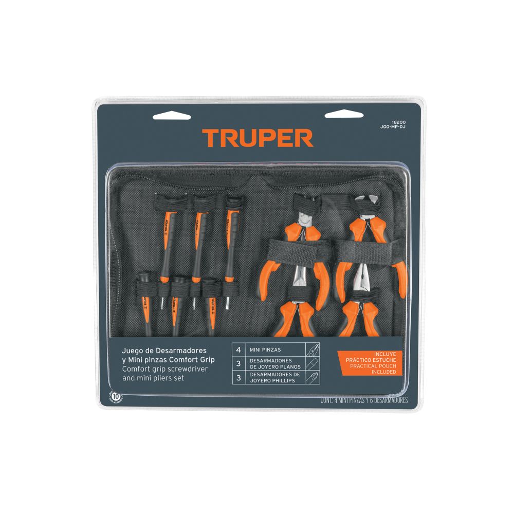 Juego 6 desarmadores de joyero y 4 mini pinzas Comfort Grip 18200