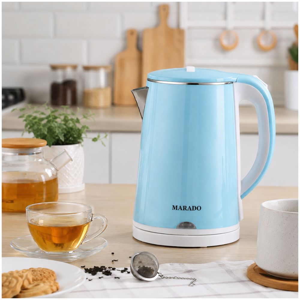 Hervidor Eléctrico para Agua Automático MA-2323 de 2 Litros 1500W con Base 360 grados Celeste