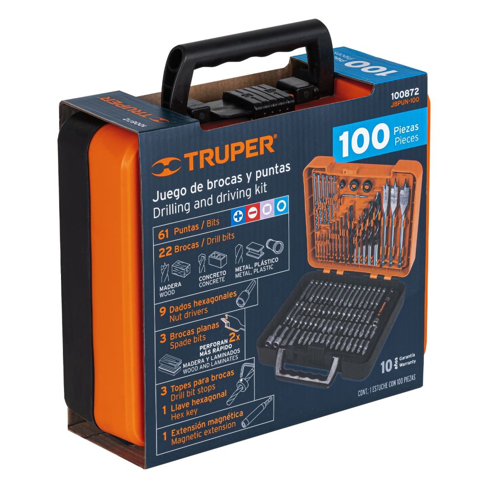 Juego de 100 brocas y puntas en estuche plástico TRUPER 100872