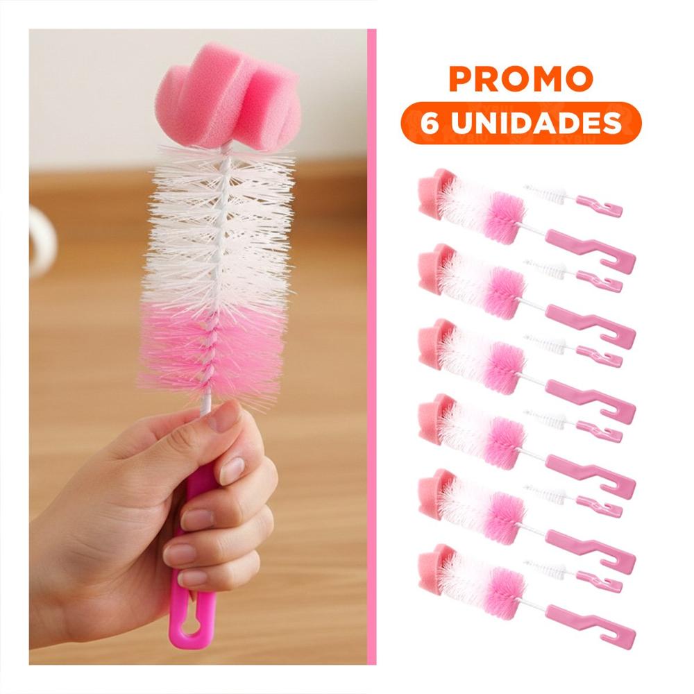 Pack6 Pincel para Limpieza Completa de Accesorios 2pzs Base Rosado