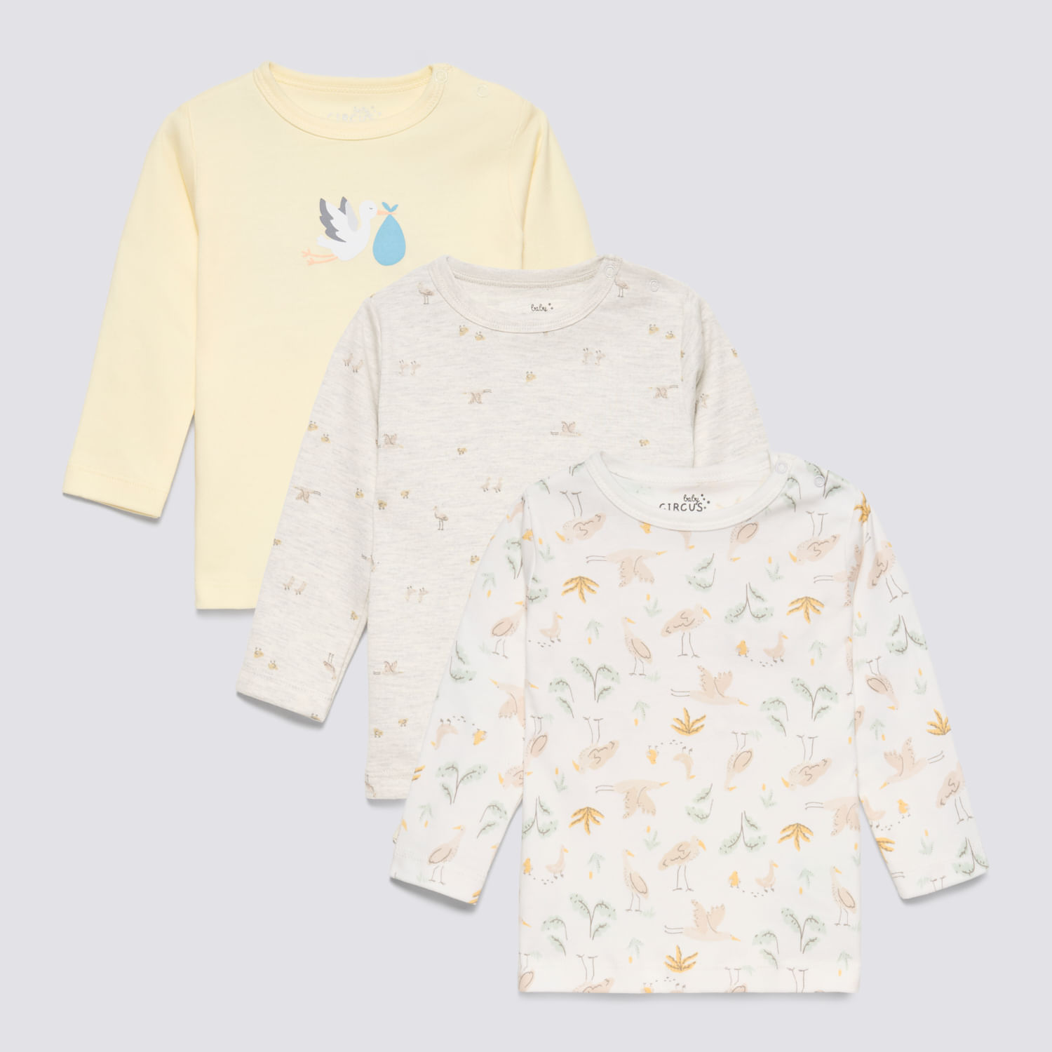 Camiseta Manga Larga Recién Nacido Pack X3 Baby Circus Avena Melange Talla 12M