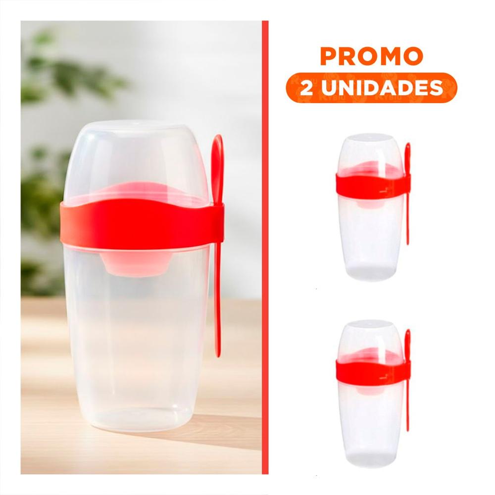 Pack2 Recipiente Yogurero Grande Rojo 2 en 1 con Cubierto para Fruta YRegalo Sticker