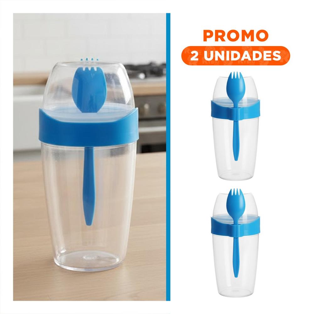 Pack2 Recipiente Yogurero Grande Azul 2 en 1 con Cubierto para Fruta YRegalo Sticker