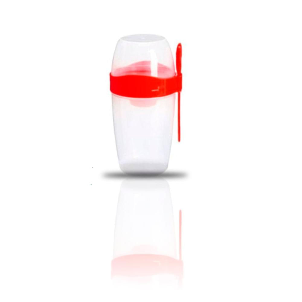 Recipiente para Yogurt 2 en 1 con Cubierto Grande Rojo para Uso Diario YRegalo Sticker