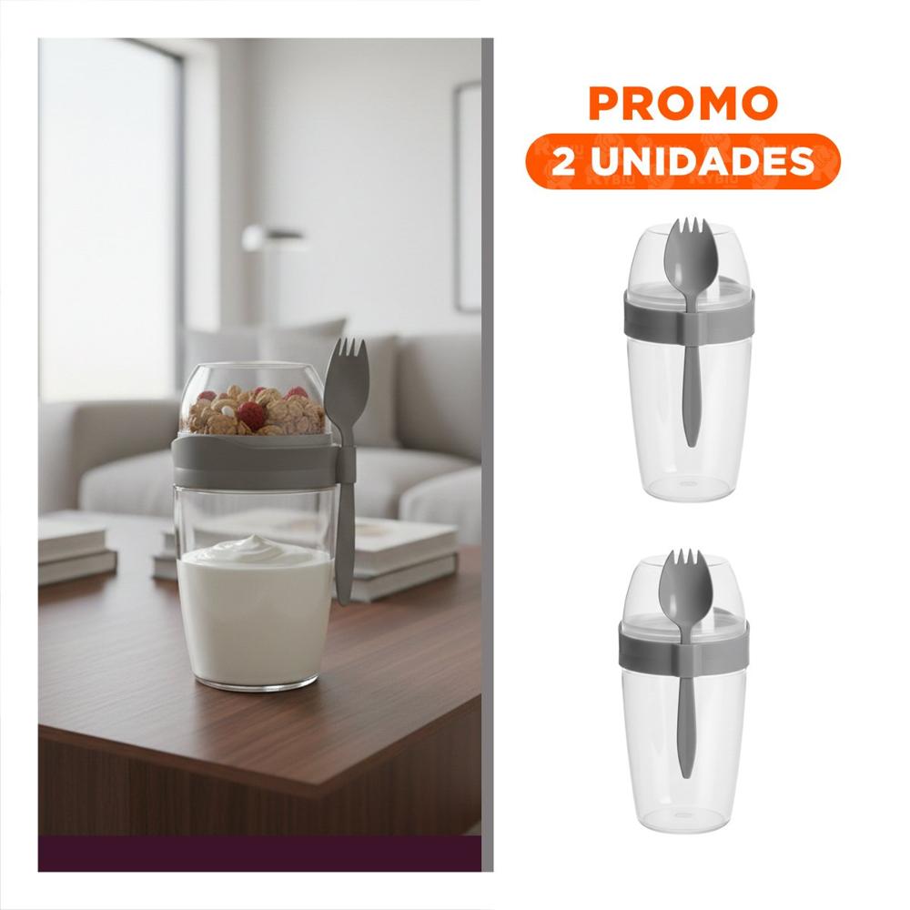 Pack2 Recipiente Yogurero Grande Plomo 2 en 1 con Cubierto para Fruta YRegalo Sticker