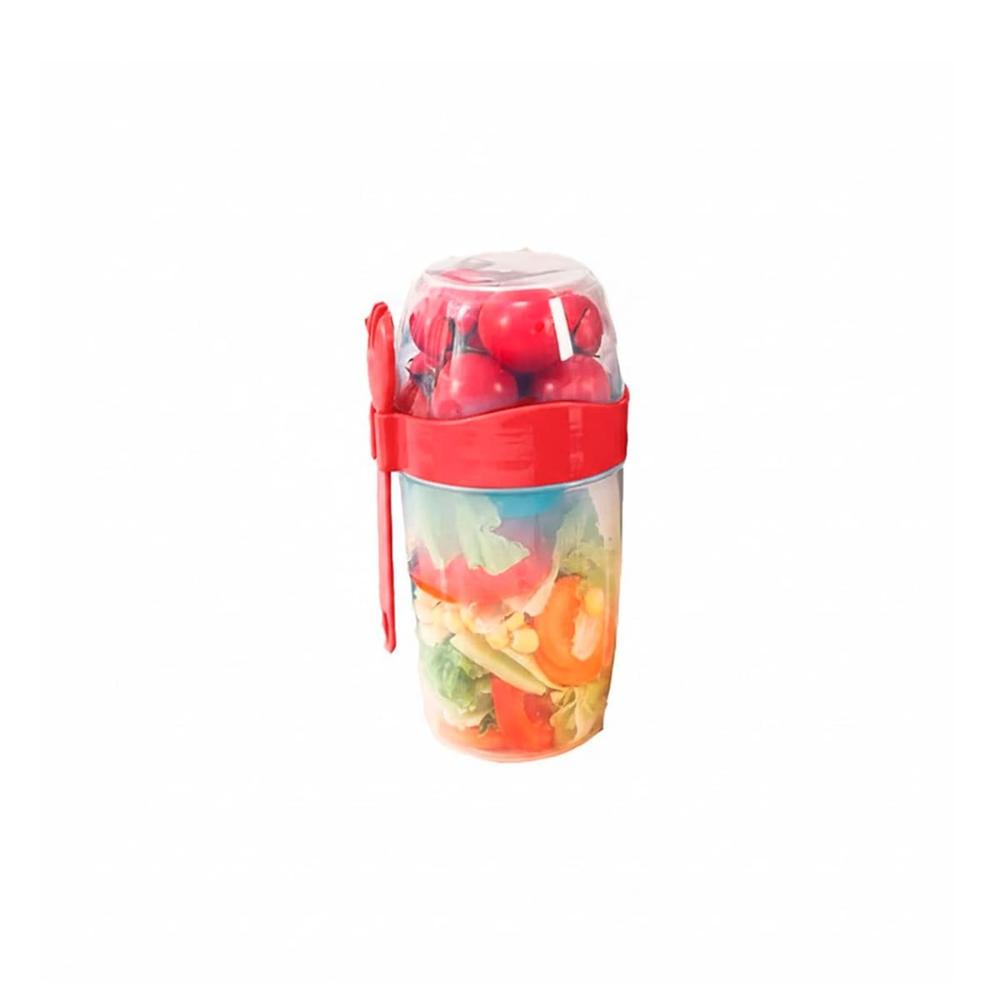Contenedor Yogur 2 en 1 Rojo con Cubierto Incluido Facil de Transportar YRegalo Sticker