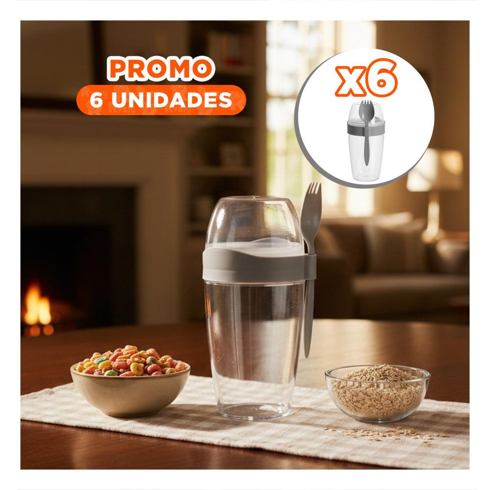 Pack6 Contenedor para Yogurt 2 en 1 con Cubierto Grande Plomo para Alimentacion Practica
