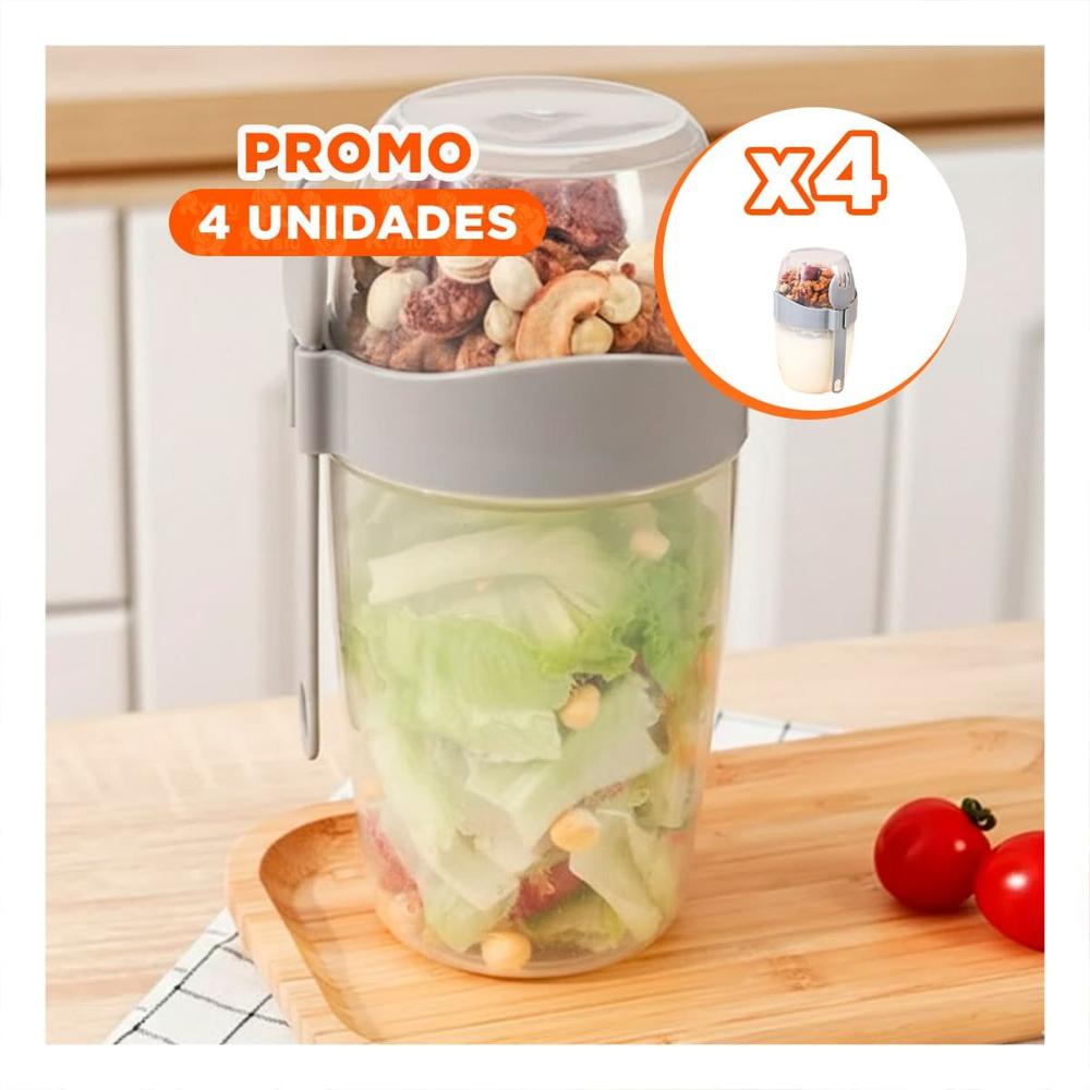Pack4 Vaso Yogur Plomo 2 en 1 con Cubierto Ideal para Uso Diario YPapel Regalo