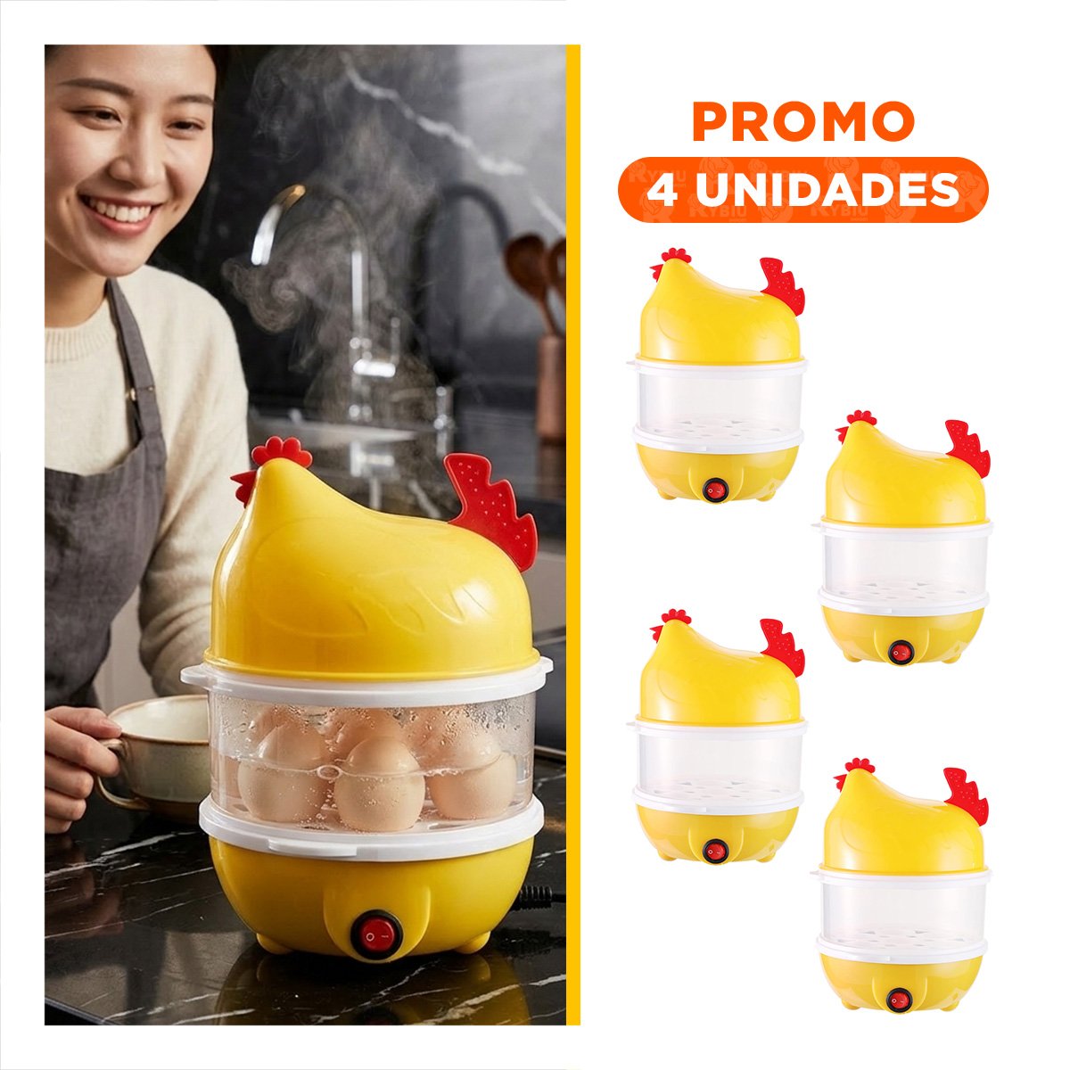 Pack4 Maquina para Cocer Huevos Dos Niveles Amarillo Funcional para el Hogar