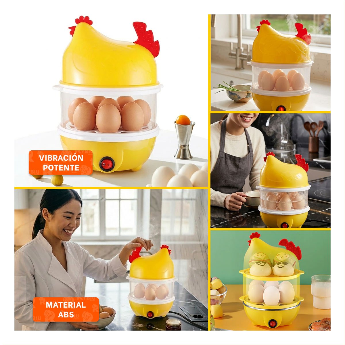 Gallina Equipo para Cocer Huevos Dos Niveles Amarillo Funcional Cocina Hogar YLigas Regalo
