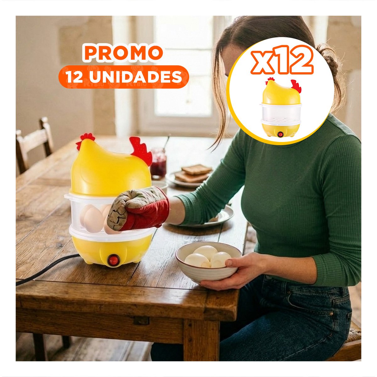 Pack12 Sistema para Cocer Huevos Dos Niveles Amarillo Funcional en Cocina YPapel Regalo