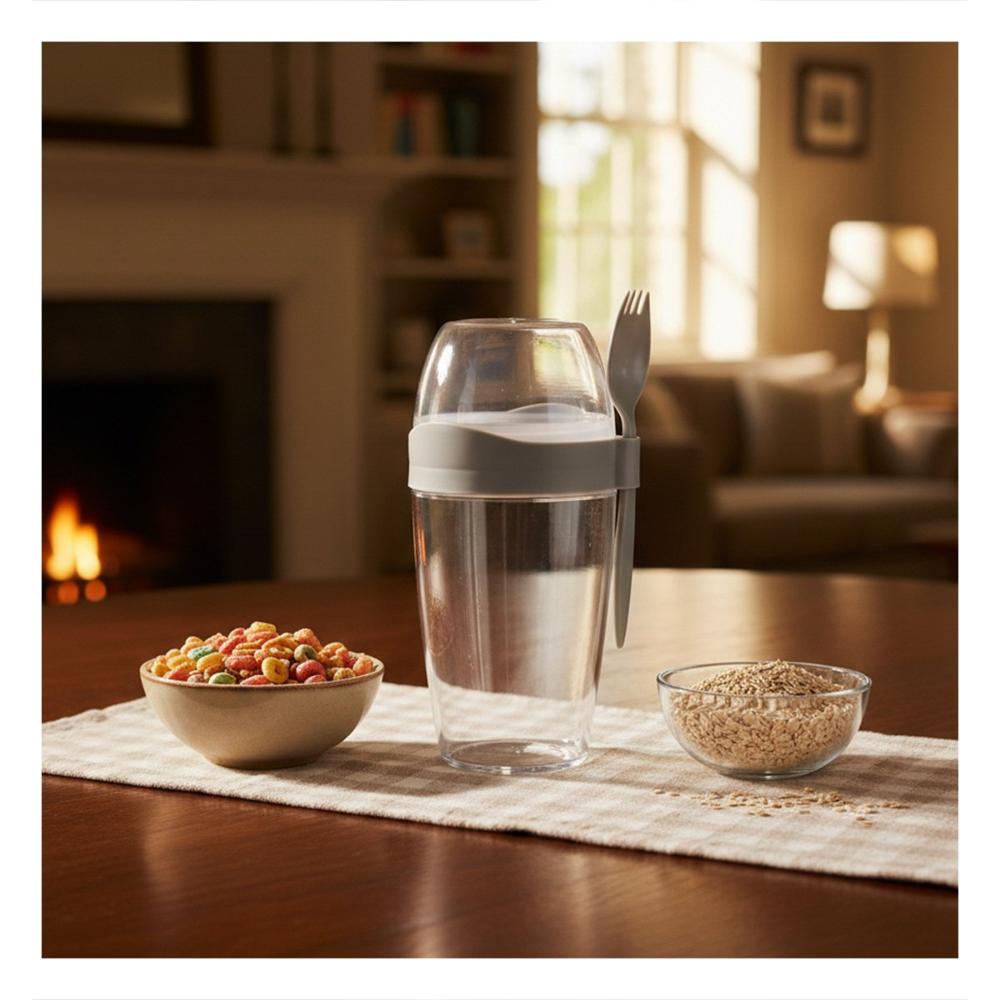 Yogurtera Portatil 2 en 1 con Cubierto Grande Plomo para Desayuno Fuera de Casa Y notas
