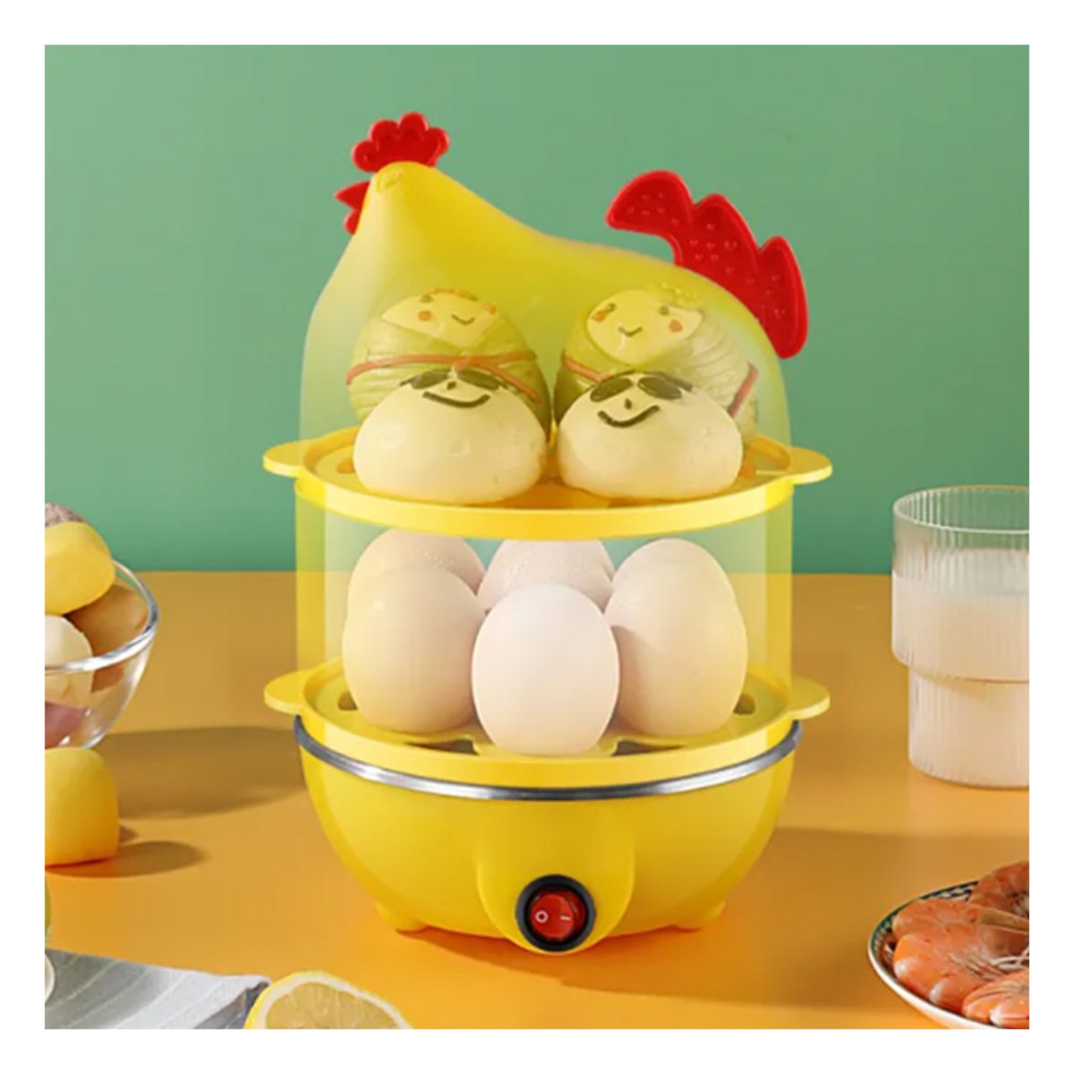 Gallina Cocedora de Huevos Dos Niveles Amarillo Practico Cocina Casa YPapel Regalo