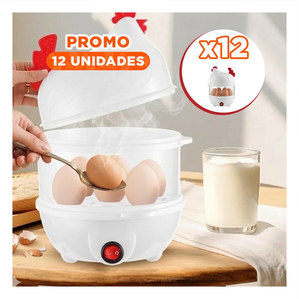 Pack12 Calentador Compacto de Huevos Blanco con 2 Niveles para Uso Diario YRegalo Sticker