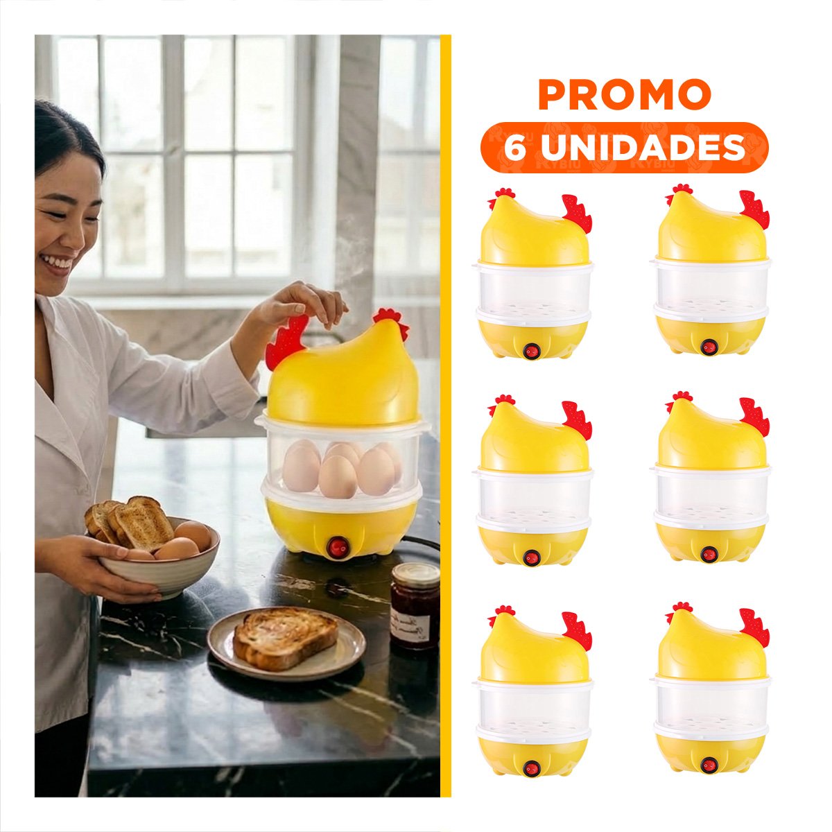 Pack6 Dispositivo de Cocina para Huevos Dos Niveles Amarillo Practico en Hogar YRegalo Sticker