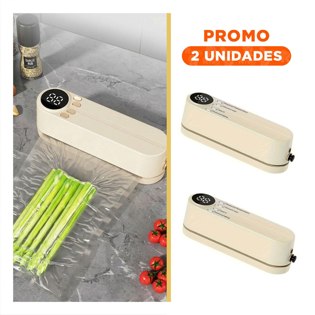 Pack2 Aparato Manual al Vacio Beige para Sellar Alimentos en Cocina YRegalo Sticker