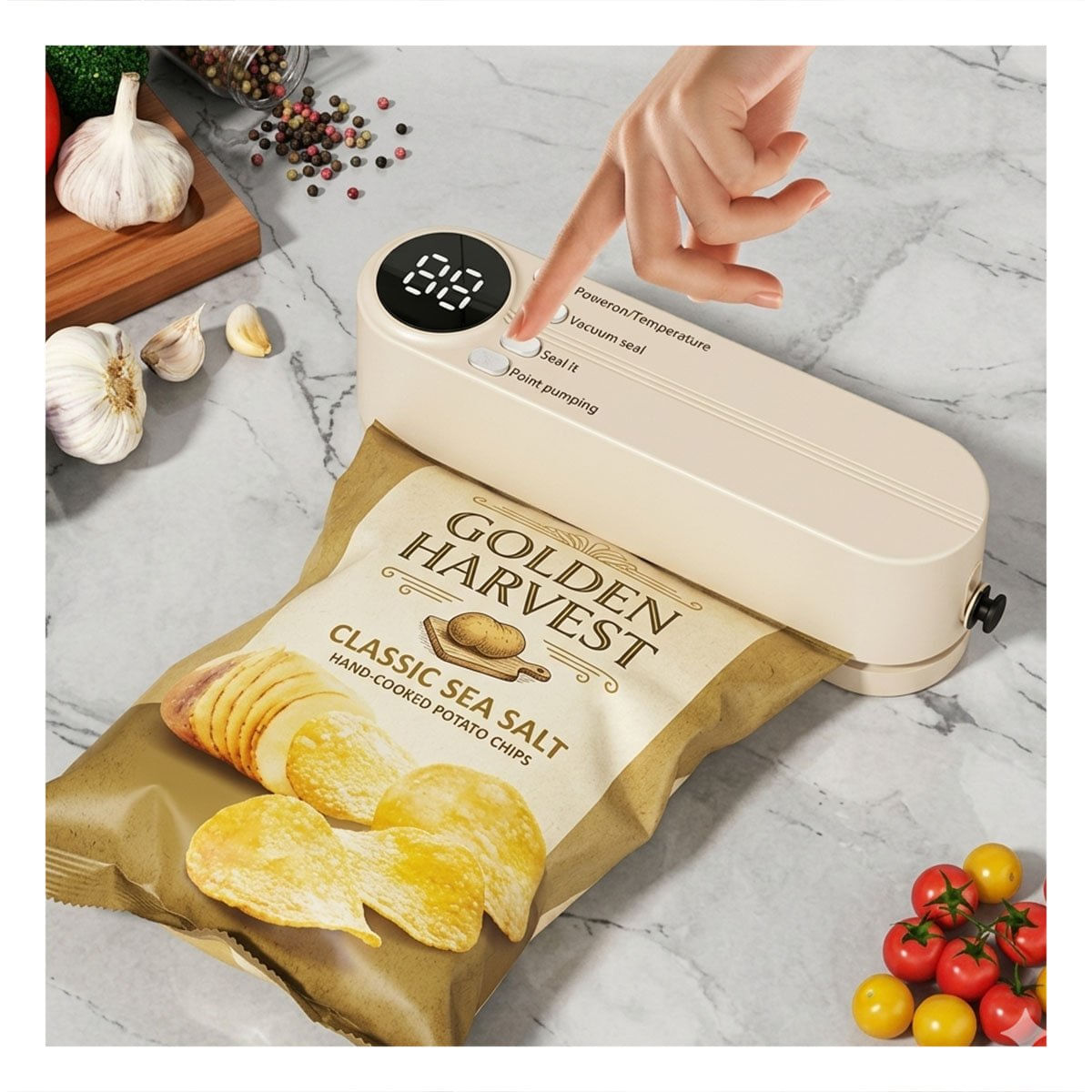 Compresor Compacto al Vacio Beige para Bolsas en Cocina Hogar Funcional YPapel Regalo