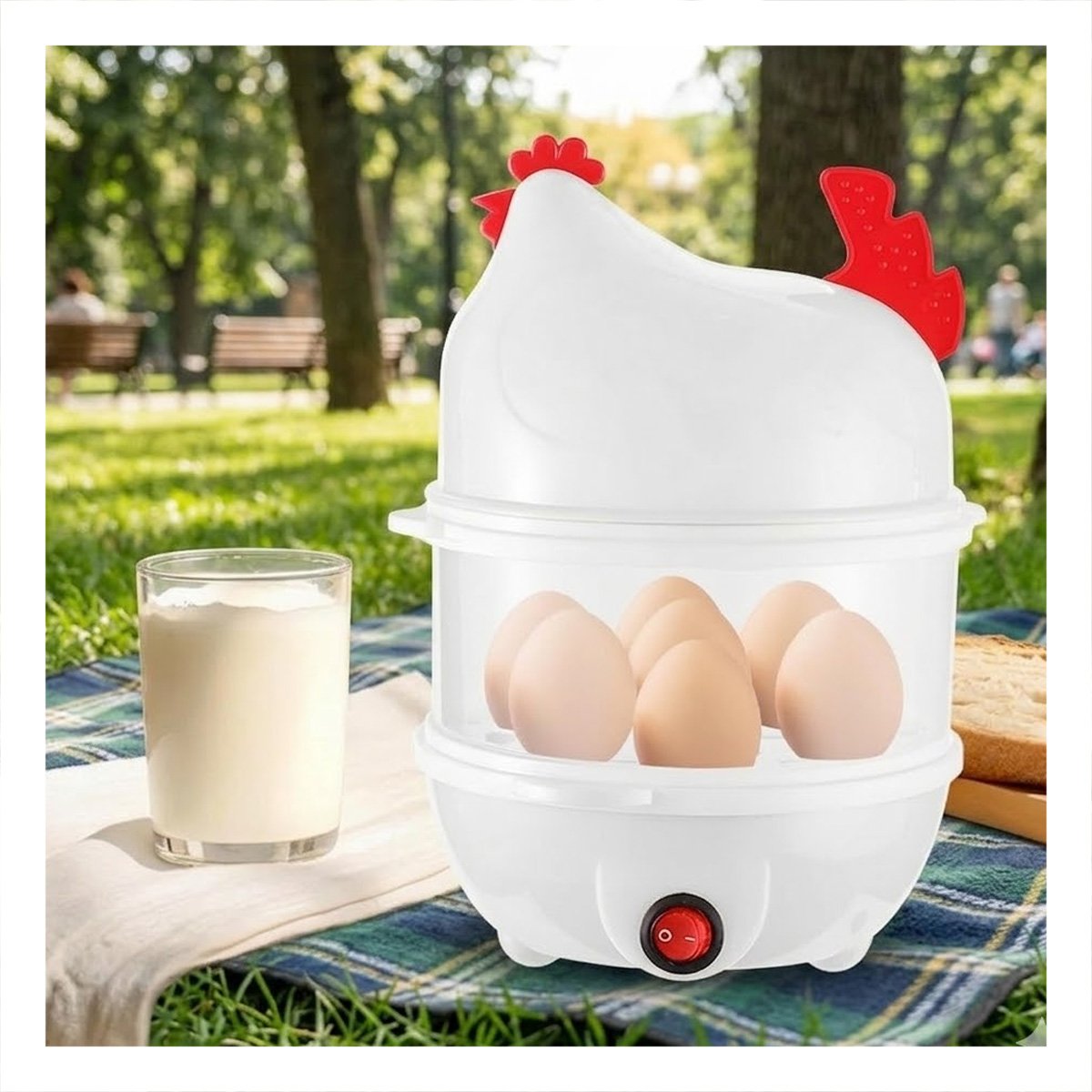 Cocedor Moderno de Huevos Blanco con 2 Niveles para Uso Practico Diario Y notas