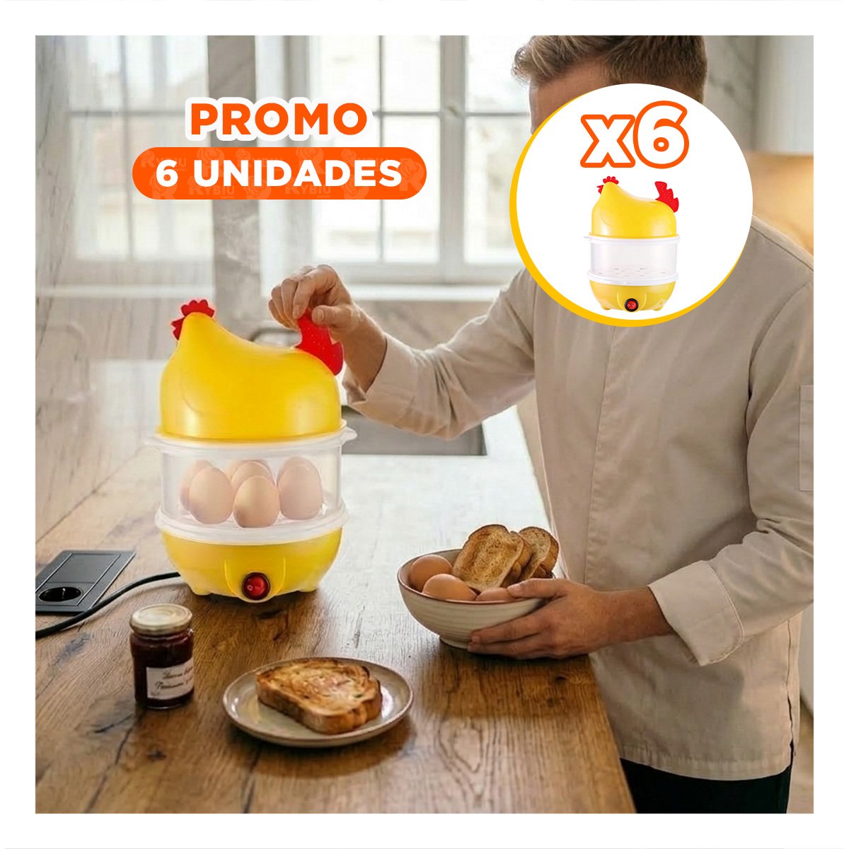Pack6 Aparato para Cocer Huevos Dos Niveles Amarillo Funcional para Cocina YPapel Regalo