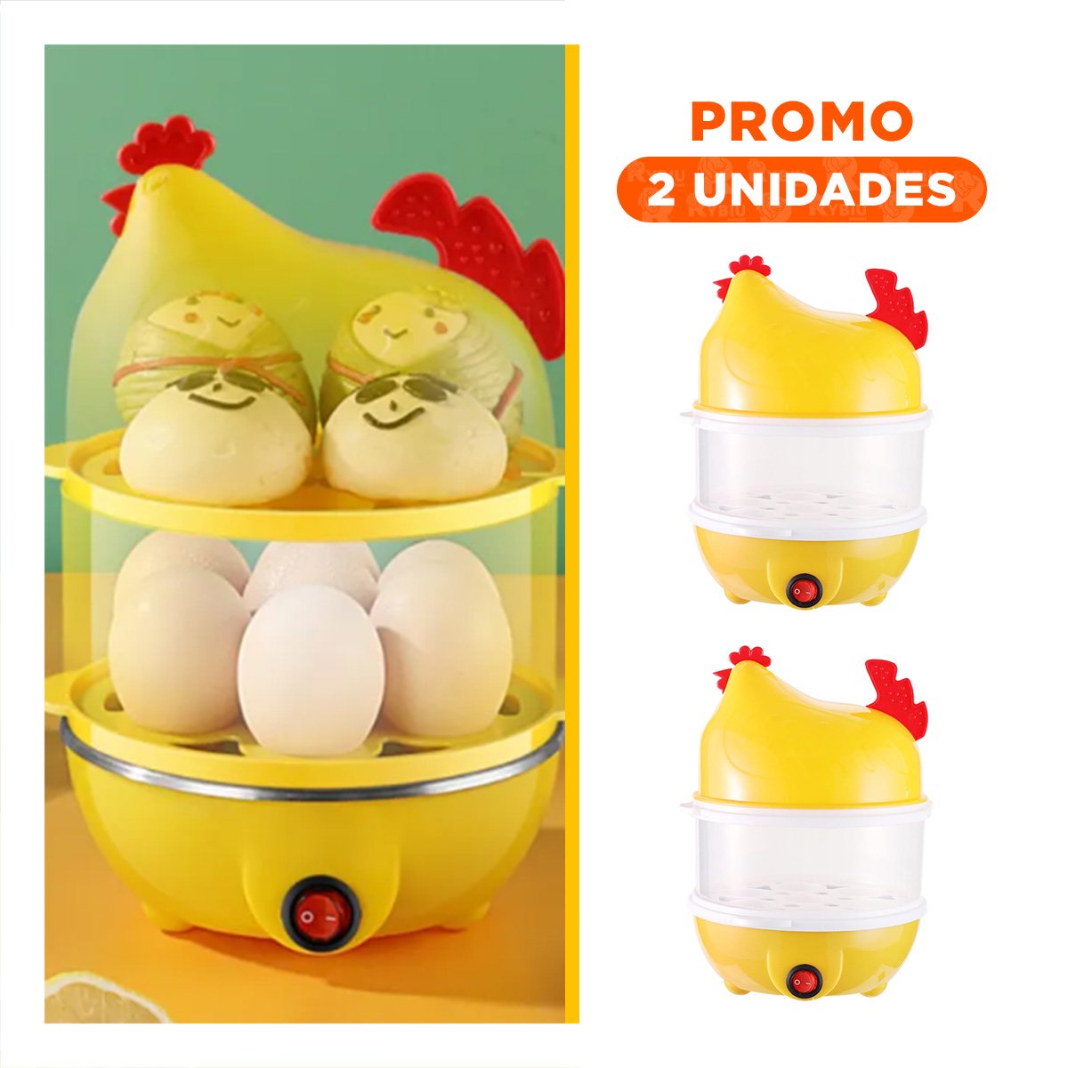 Pack2 Equipo Compacto para Huevos Dos Niveles Amarillo Uso Diario YRegalo Sticker