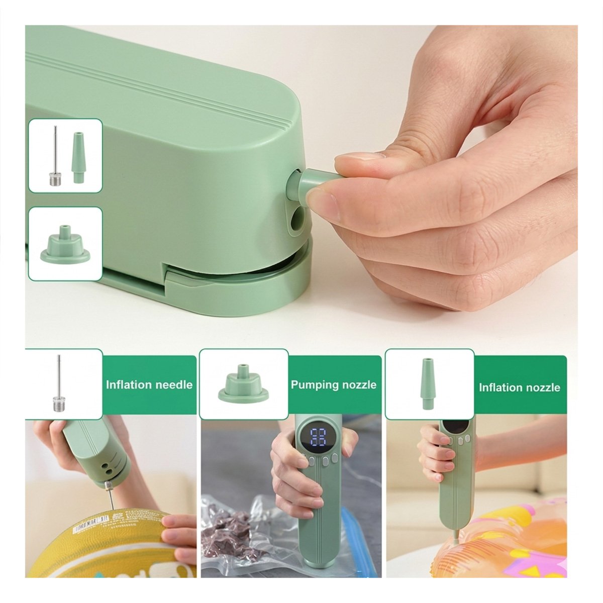 Compresora de Bolsas al Vacio Portatil Verde para Alimentos Frescos en Casa YPapel Regalo