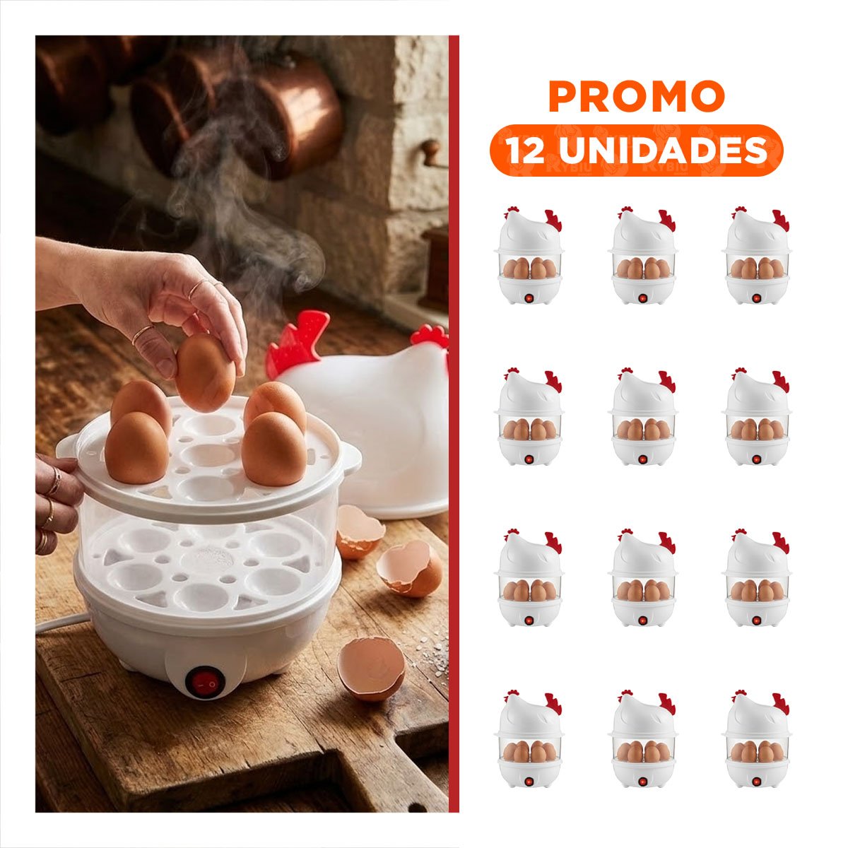 Pack12 Cocina Vapor Moderna de Huevos Blanco con 2 Niveles para Uso Diario
