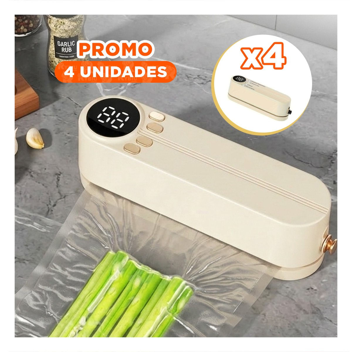 Pack4 Aparato Funcional al Vacio Beige para  de Bolsas en Cocina YPapel Regalo