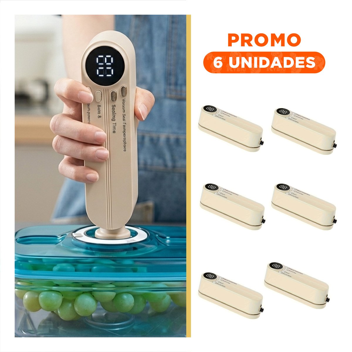 Pack6 Equipo Funcional al Vacio Beige para  de Bolsas en Cocina YRegalo Sticker