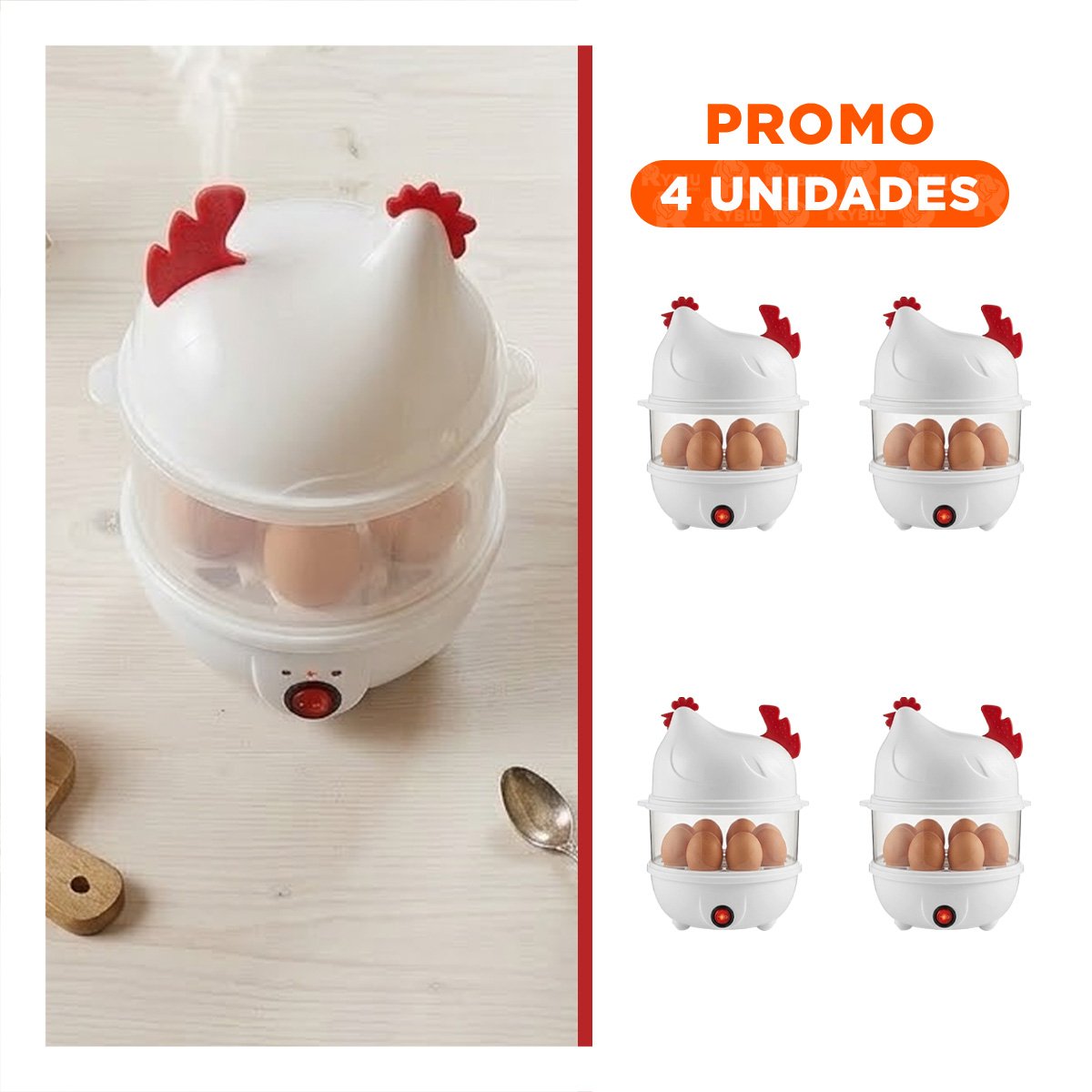 Pack4 Equipo Domestico de Huevos Blanco con 2 Niveles para Cocinar Comodo
