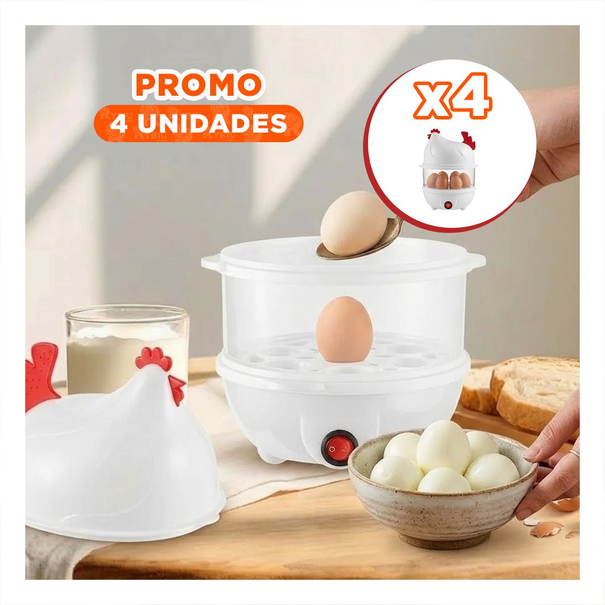 Pack4 Equipo Moderno de Huevos Blanco con 2 Niveles para Cocina Eficiente YPapel Regalo