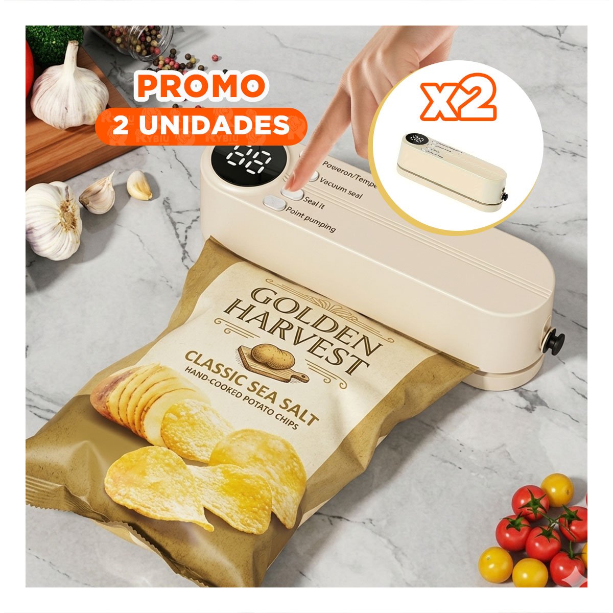 Pack2 Aparato Portatil al Vacio Beige para Sellar Bolsas en Cocina Hogar