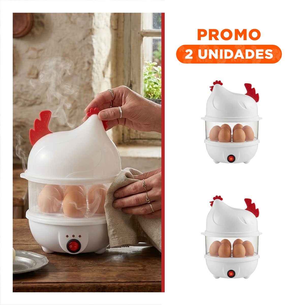 Pack2 Equipo Portatil de Huevos Blanco con 2 Niveles para Preparaciones YRegalo Sticker