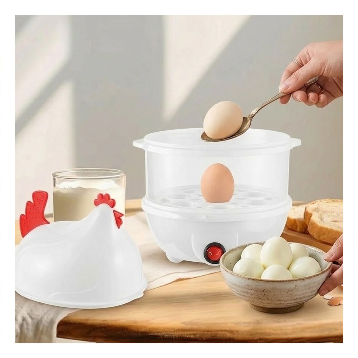 Cocedor Automatico de Huevos Blanco con 2 Niveles para Cocinar sin Esfuerzo YPapel Regalo