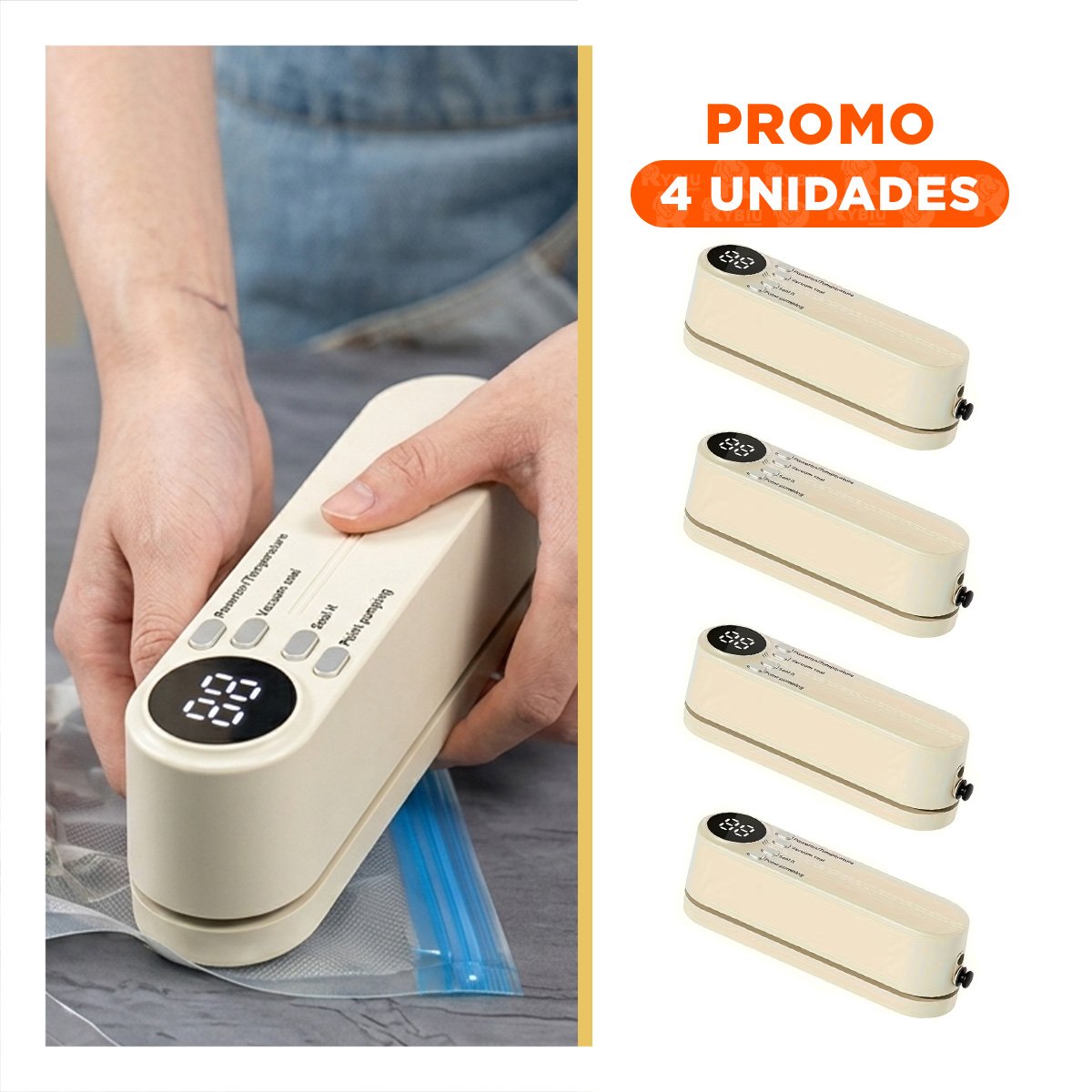 Pack4 Aparato Practico al Vacio Beige para Sellar Bolsas en Hogar Diario