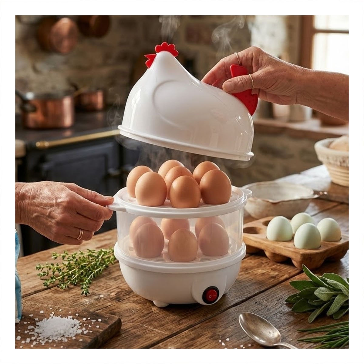 Cocedor de Huevos Electrico 2 Niveles Blanco para Cocina Practica en Casa
