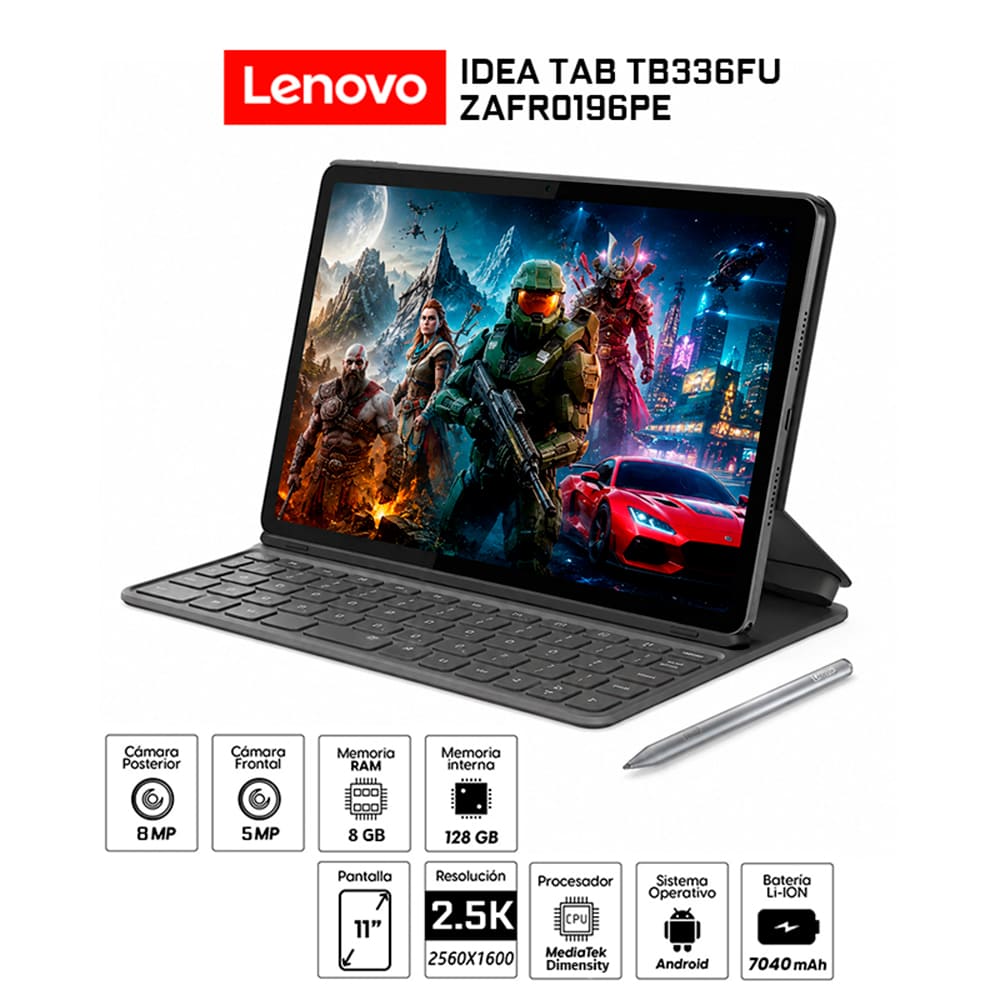 Tablet Lenovo Idea Tab 11 128GB 8GB RAM Luna Grey  Teclado con Soporte  Lápiz-ZAFR0196PE-TB336FU