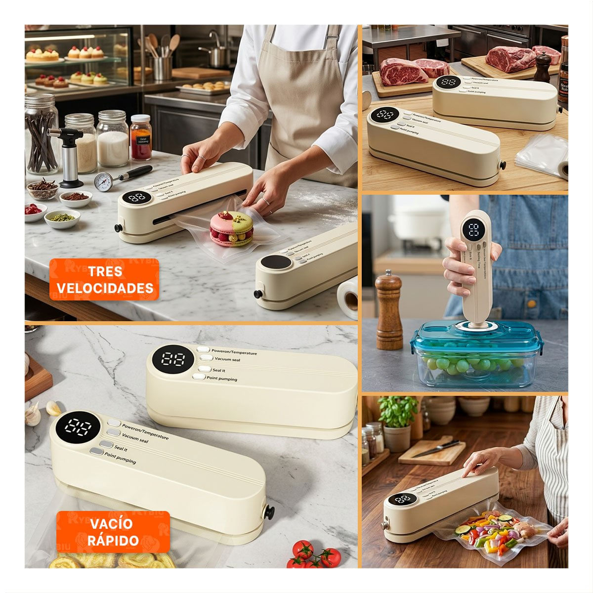 Compresor Electrico al Vacio Portatil Beige para Bolsas en Cocina Hogar Uso YLigas Regalo