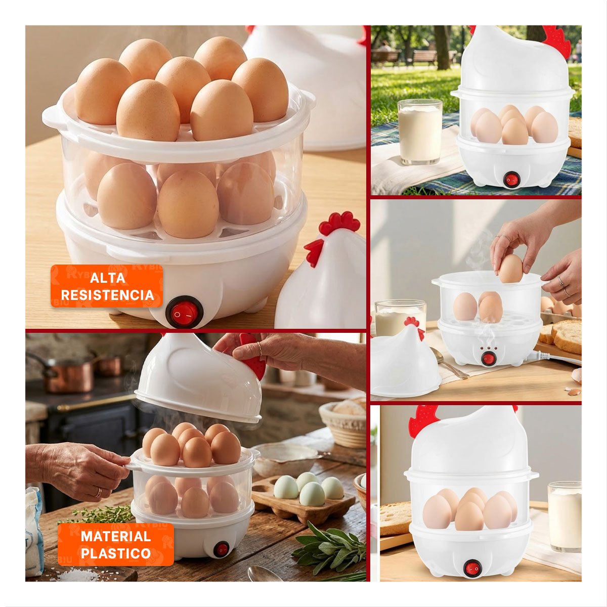 Cocedor Domestico de Huevos Blanco con 2 Niveles para Uso Diario en Hogar YLigas Regalo
