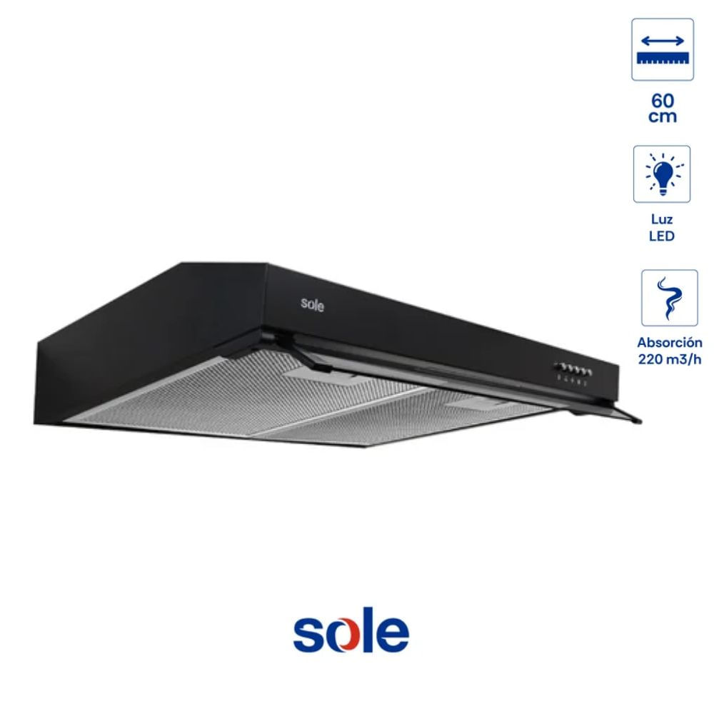 Campana Extractora Sole TURE96CO 60 cm Alto Poder de Succión e iluminación Negro