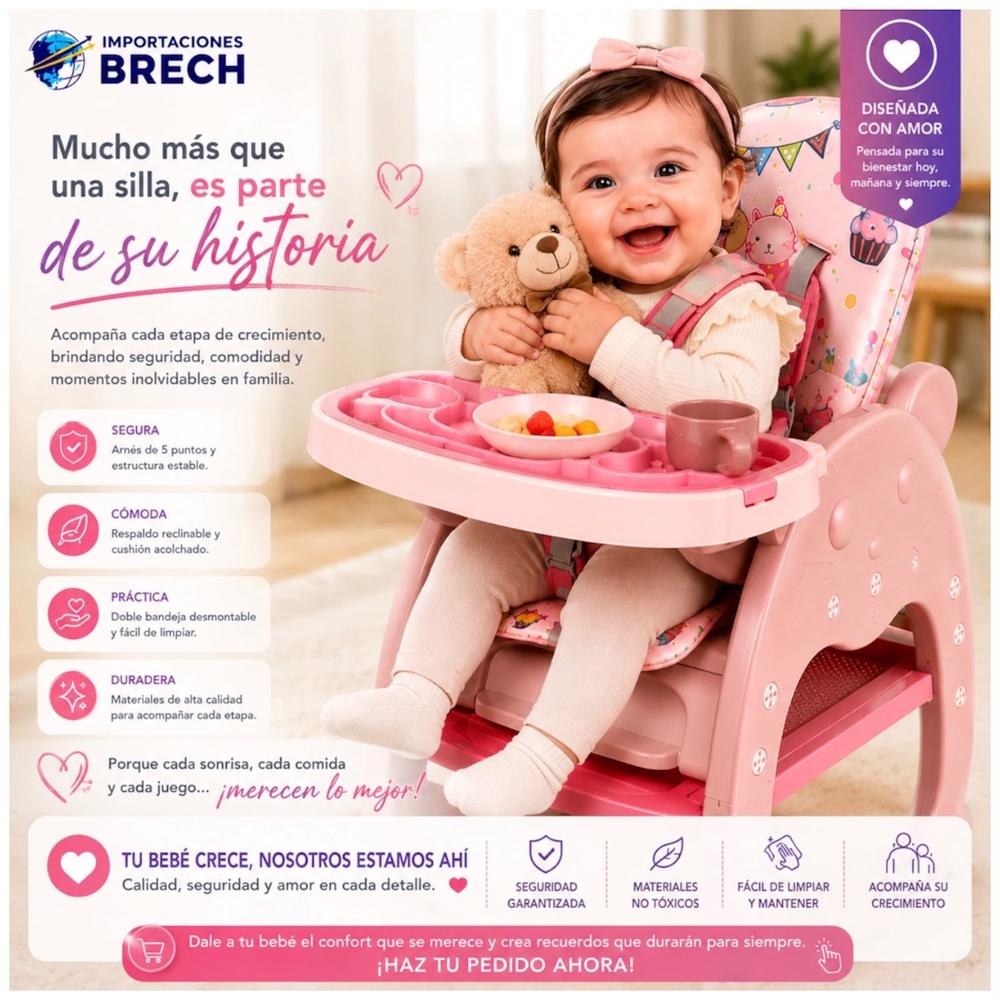 SILLA DE COMER PARA BEBÉ 3 EN 1 GATO CON BLUETOOTH - MÚSICA - MESA DIDÁCTICA Y ACCESORIOS PREMIUM