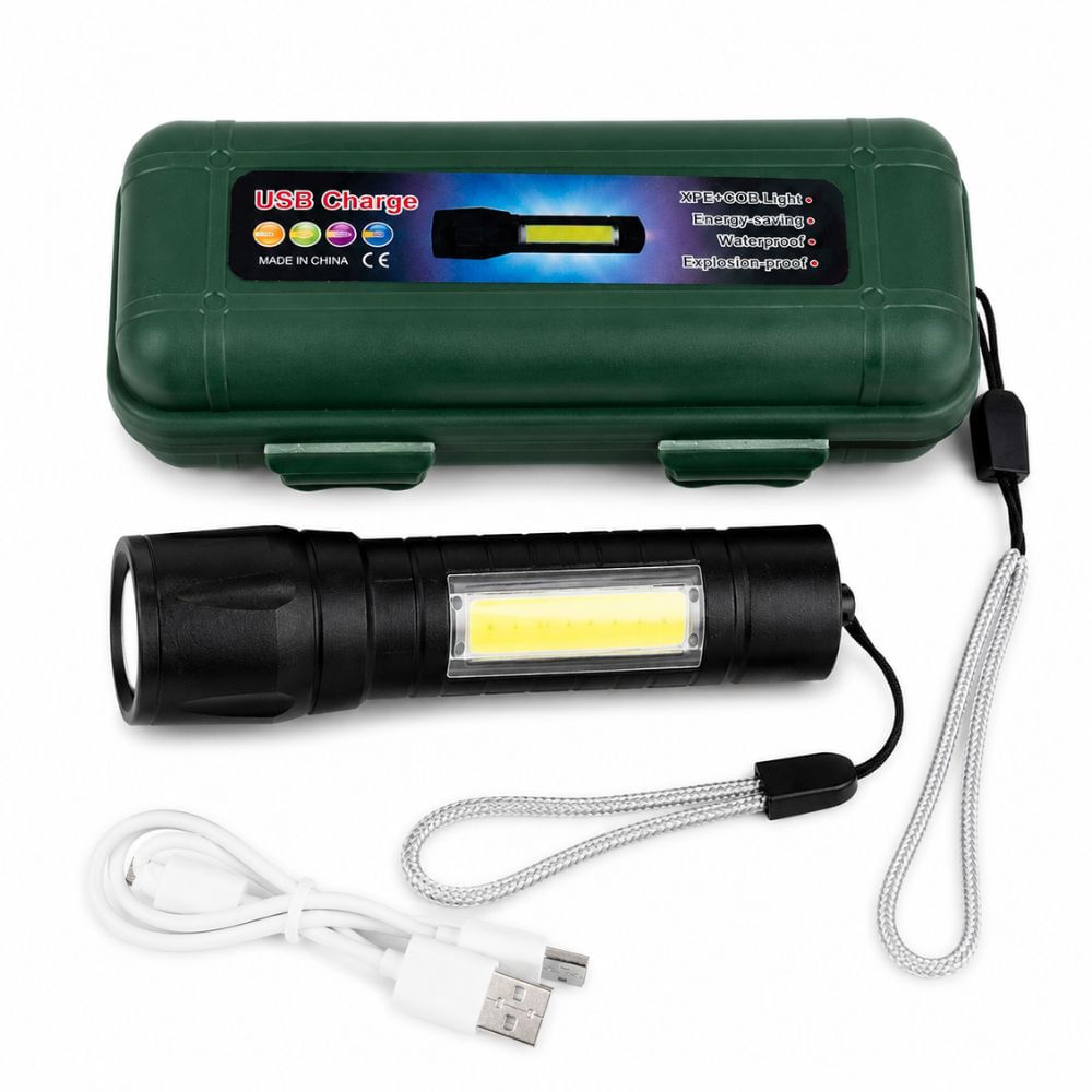 Linterna LED Recargable USB Multifunción Potente con Luz COB Estuche y Correa