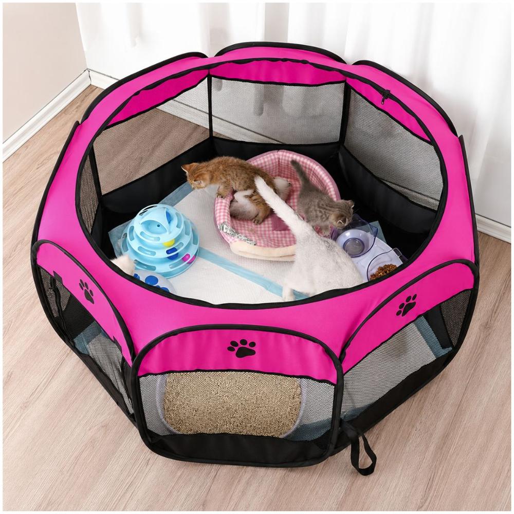 Corral Cama para Gatos Perros Casa para Mascotas Plegable 58x90x90cm Fucsia