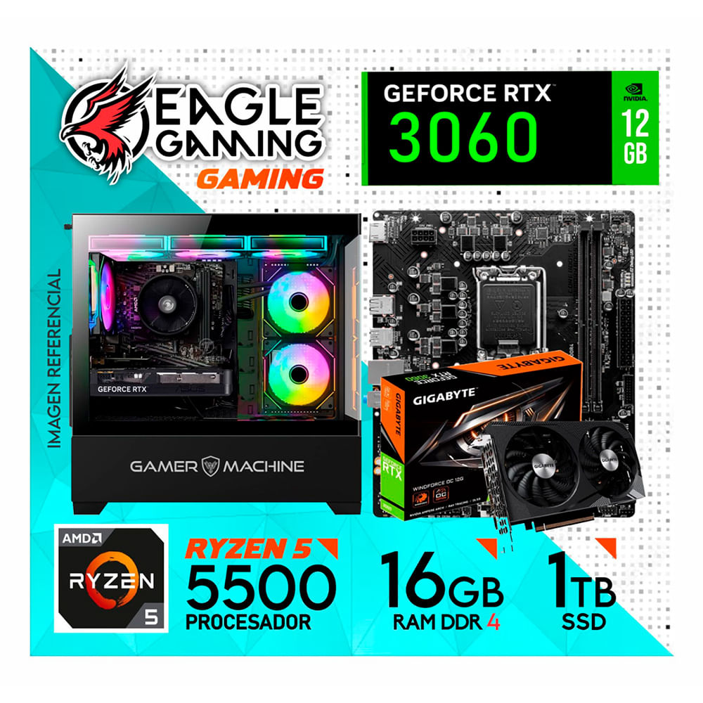 PC GAMER RYZEN 5 5500 16GB DDR4 SSD 1TB RTX3060 12GB
