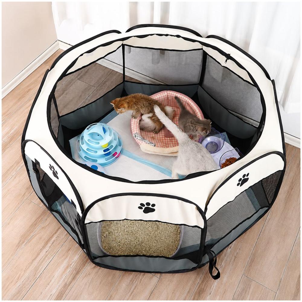 Corral Cama para Gatos Perros Casa para Mascotas Plegable 58x90x90cm Gris
